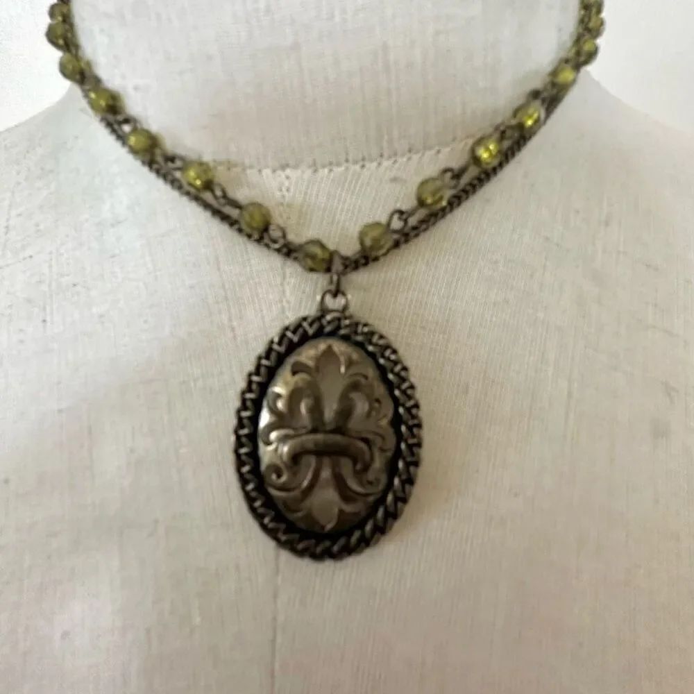 Cookie Lee Fleur De Lis Pendant Beaded Necklace
